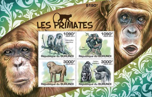 Burundi - Primates - 4 Stamp Mint Sheet MNH 2J-117
