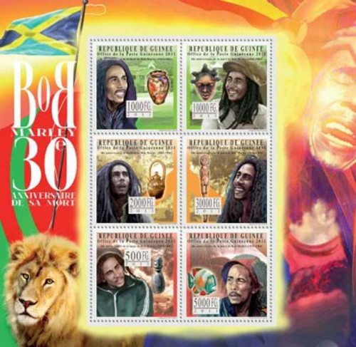 Guinea - Bob Marley on Stamps - 6 Stamp Mint Sheet 7B-1668