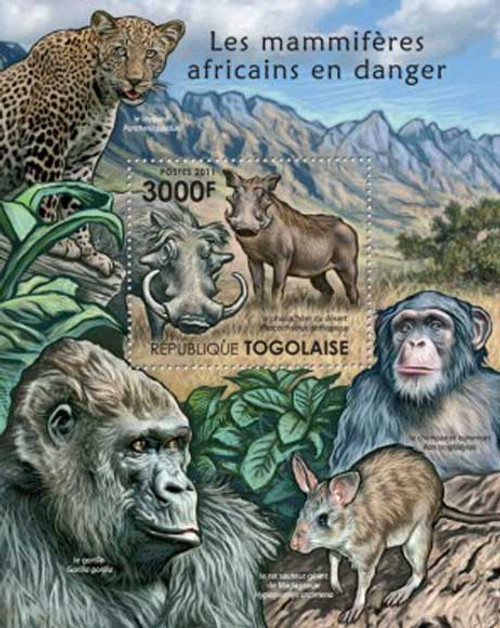 Togo - African Mammals at Danger - Mint Souvenir Sheet - 20H-303