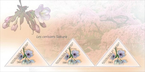 Guinea - Japanese Cherry Blossoms, Sakura - 3 Stamp Sheet - 7B-1663