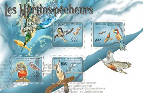 Central African Republic - Birds, Kingfishers - 4 Stamp Mint Sheet - 3H-025