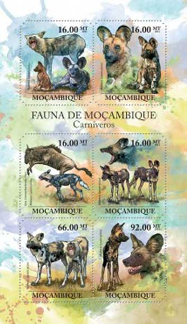 Mozambique - African Wild Dogs on Stamps - 6 Stamp Mint Sheet 13A-755