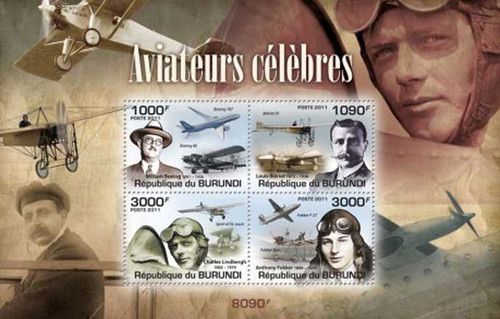 Burundi - Famous Aviators, William Boeing - 4 Stamp Mint Sheet - 2J-137