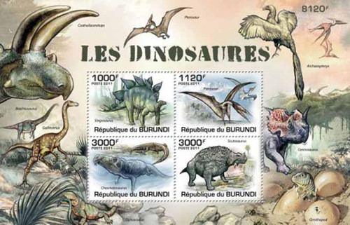 Burundi - Dinosaurs - 4 Stamp Mint Sheet - 2J-149