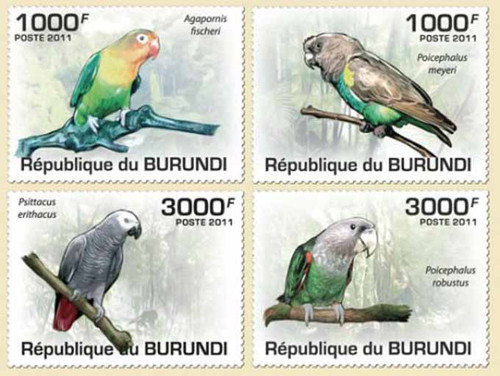 Burundi - Parrots on Stamps - Mint Set of 4 Stamps - 2J-158