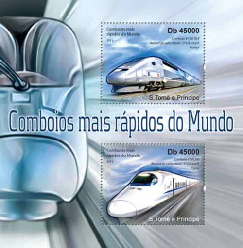 St. Thomas - World's Fastest Trains - 2 Stamp Mint Sheet - ST11331a