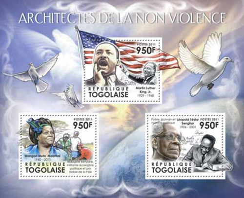 Togo - Nonviolence- King, Maathai, Senghor - 3 Stamp Sheet - 20H-348