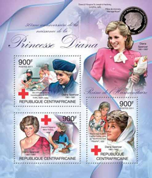 Central Africa - 50 Anniv. of Princess Diana 3 Stamp Sheet - 3H-101