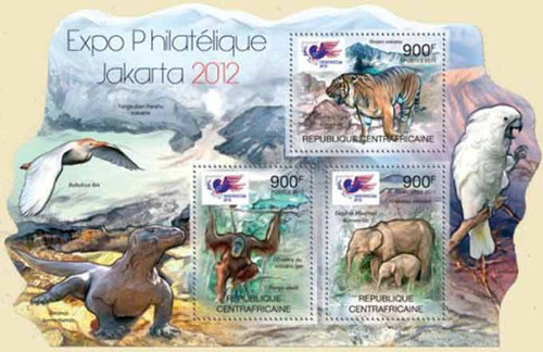 Central Africa - Jakarta Expo 2012, Animals - 3 Stamp Sheet - 3H-121