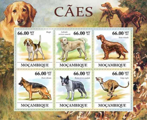 Mozambique - Dogs, Beagle, Irish Setter - 6 Stamp Sheet - 13A-835