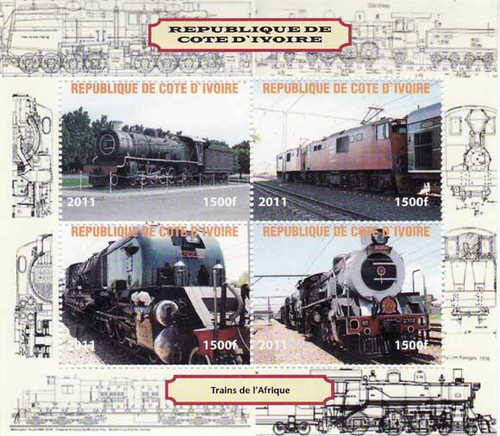 Ivory Coast - Trains - 4 Stamp Mint Sheet MNH - 9A-062