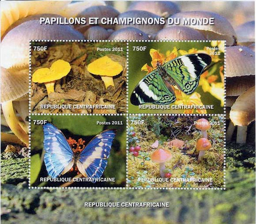 Central Africa - Butterflies & Mushrooms 4 Stamp Sheet 3H-008