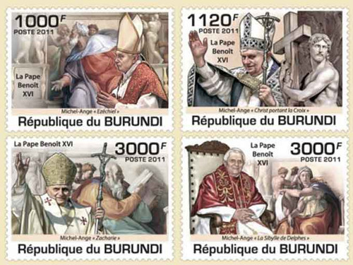 Burundi - Pope Benedict XVI, Michelangelo - 4 Stamp Set - 2J-170