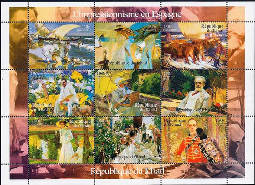 Impressionist Paintings of Spain - 9 Stamp Mint Sheet - 3B-164
