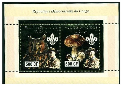 Congo - Mushroom, Owls Gold Foil Stamps 9403-4