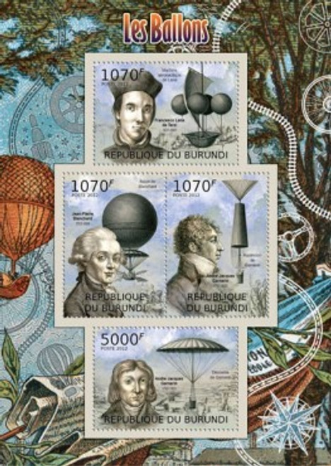 Burundi - 2012 Airships, Balloons, Garnerin 4 Stamp Mint Sheet 2J-236