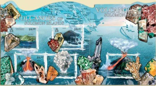 Solomon Islands - Volcanoes - 4 Stamp Set + Souvenir Sheet 19M-044