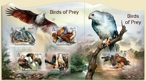 Solomon Islands - Birds of Prey - 4 Stamp Set & Souvenir Sheet 19M-046