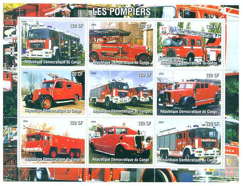 Fire Engines on Stamps - 3 Sheet  Set 101-03-5