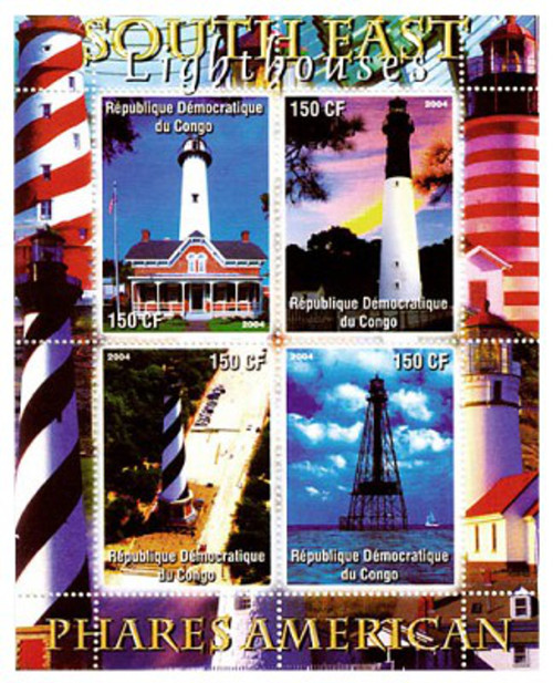 Congo - 2004 - Southeast USA Lighthouses - 4 Stamp Sheet - CON104-01