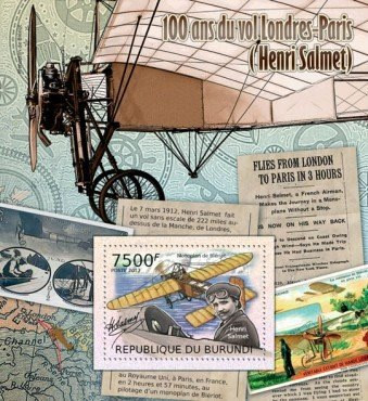 Burundi - London to Paris Flight Anniversary - Souvenir Sheet 2J-247