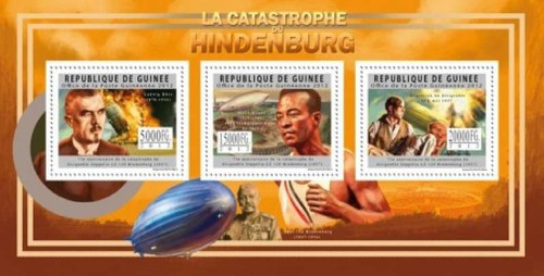 Guinea - 2012 Hindenburg Airship Catastrophe - 3 Stamp Sheet 7B-1765