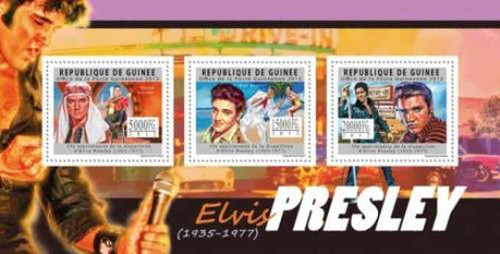 Guinea - Elvis Presley on Stamps - 3 Stamp Mint Sheet 7B-1767