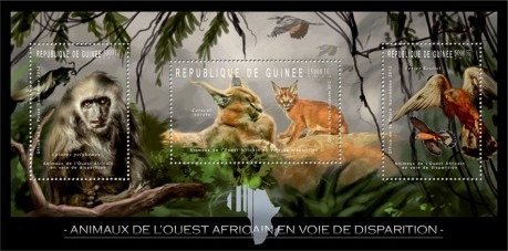 Guinea - West African Endangered Animals - 3 Stamp Sheet - 7B-1786