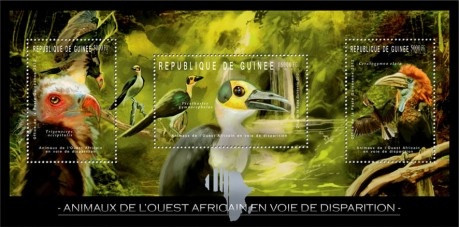 Guinea - West African Endangered Birds - 3 Stamp Sheet - 7B-1787