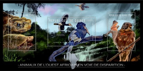 Guinea - West African Endangered Animals - 3 Stamp Sheet - 7B-1788