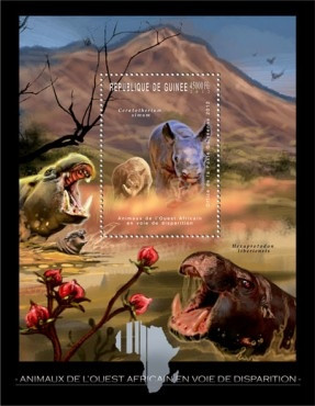 Guinea - West African Endangered White Rhino on Stamps - S/S - 7B-1799