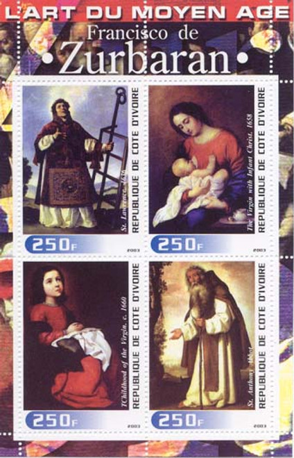 Zurbaran Paintings - Mint Sheet of 4 MNH M0548