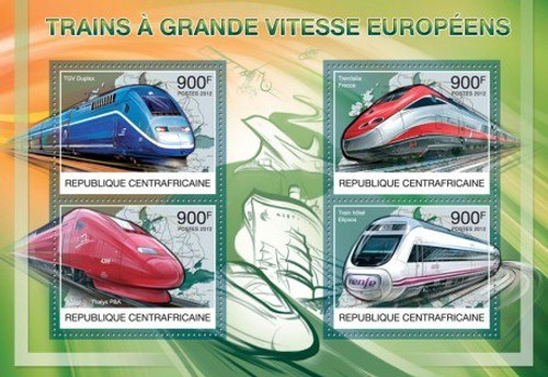 Central Africa - European Speed Trains - 4 Stamp Mint Sheet - 3H-330