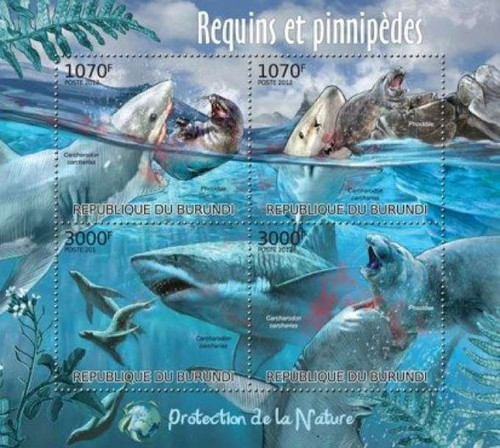 Burundi - Sharks & Pinnipeds on Stamps - 4 Stamp Mint Sheet - 2J-264