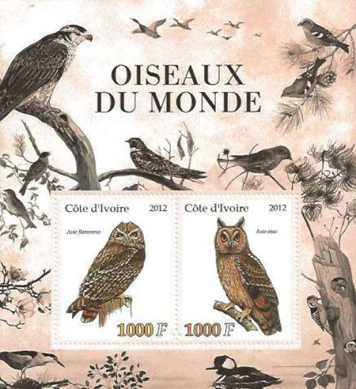 Ivory Coast - Birds of the World - Owls - 2 Stamp Sheet - 9A-158