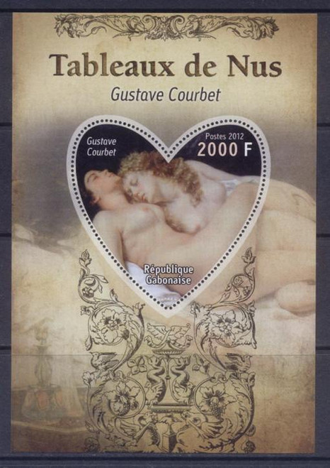 Gabon - Courbet Paintings - Heart-Shaped Stamp Souvenir Sheet - 7F-084