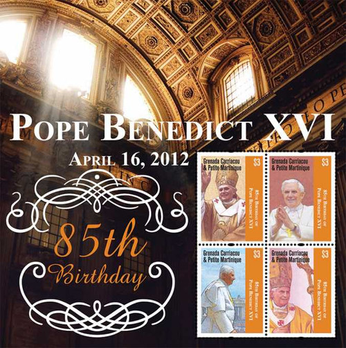 Grenada - Pope Benedict XVI - 4 Stamp Mint Sheet - GRS1210H