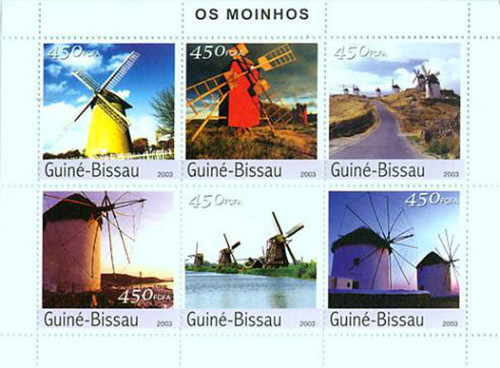 Guinea-Bissau - 2003 - Windmills on Stamps - 6 Stamp Sheet - GB3512 Guinea-Bissau - 2003 - Windmills on Stamps - 6 Stamp Sheet - GB3512