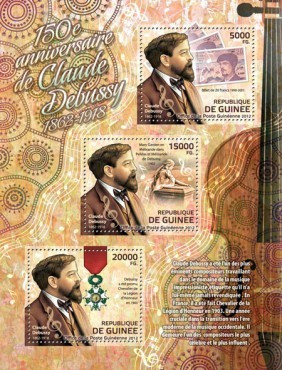 Guinea - Claude Debussy Anniversary - 3 Stamp Sheet - 7B-1838