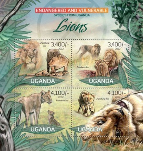 Uganda - Endangered Species - Lions - 4 Stamp Mint Sheet - 21D-041