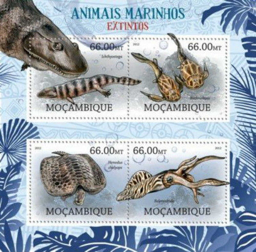 Mozambique - 2012 Extinct Marine Animals - 4 Stamp Sheet - 13A-996