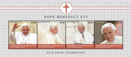 Grenada - Pope Benedict XVI 85th Birthday - 4 Stamp Sheet - GRS1209H