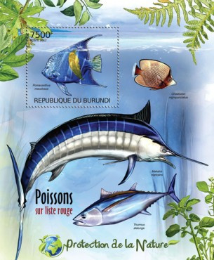 Burundi - Red List Fish on Stamps - Stamp Souvenir Sheet 2J-313