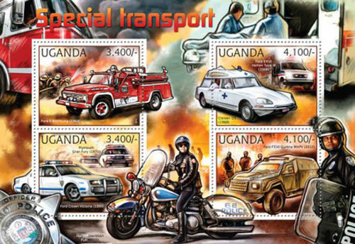Uganda - Emergency & Police Transport - 4 Stamp Sheet - 21D-055