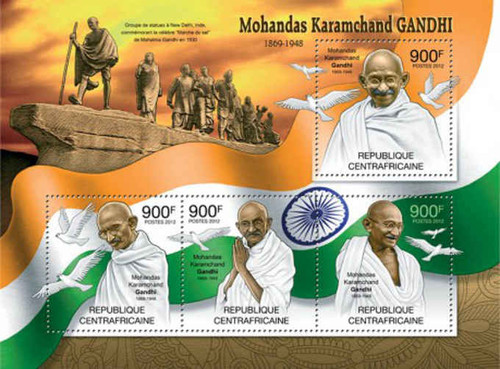 Central Africa - 2012 Mohandas Gandhi - 4 Stamp Sheet - 3H-334