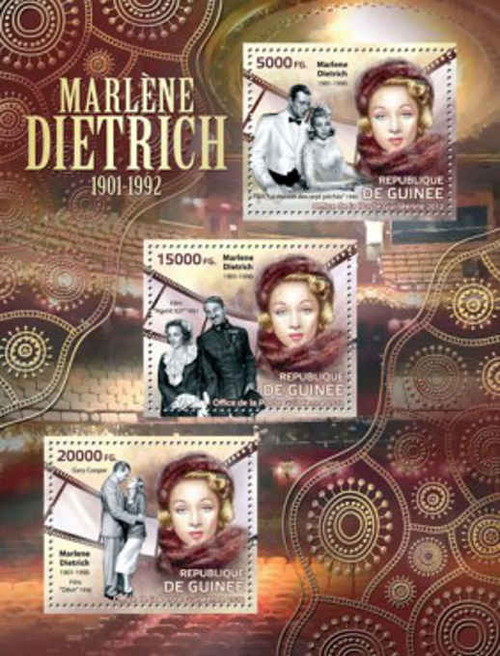 Guinea - Actress Marlene Dietrich - 3 Stamp Sheet - 7B-1894