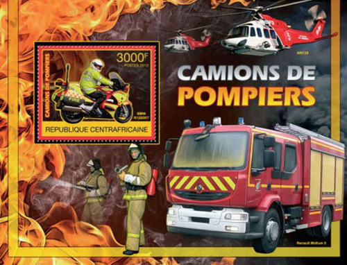 Central Africa - Fire Trucks & Vehicles - Souvenir Sheet - 3H-351