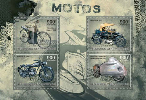 Central Africa - Motorcycles & Bikes - 4 Stamp Sheet - 3H-356