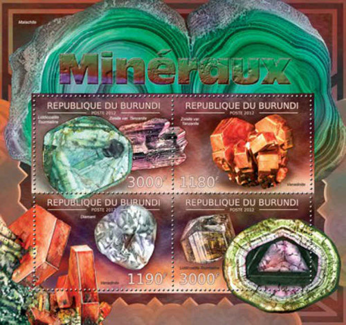 Burundi - Precious Minerals, Diamond on Stamps - 4 Stamp Sheet 2J-344