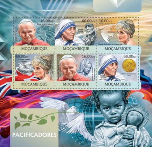 Mozambique - Mother Theresa, Pope JPII, Diana - 6 Stamp Sheet 13A-1042